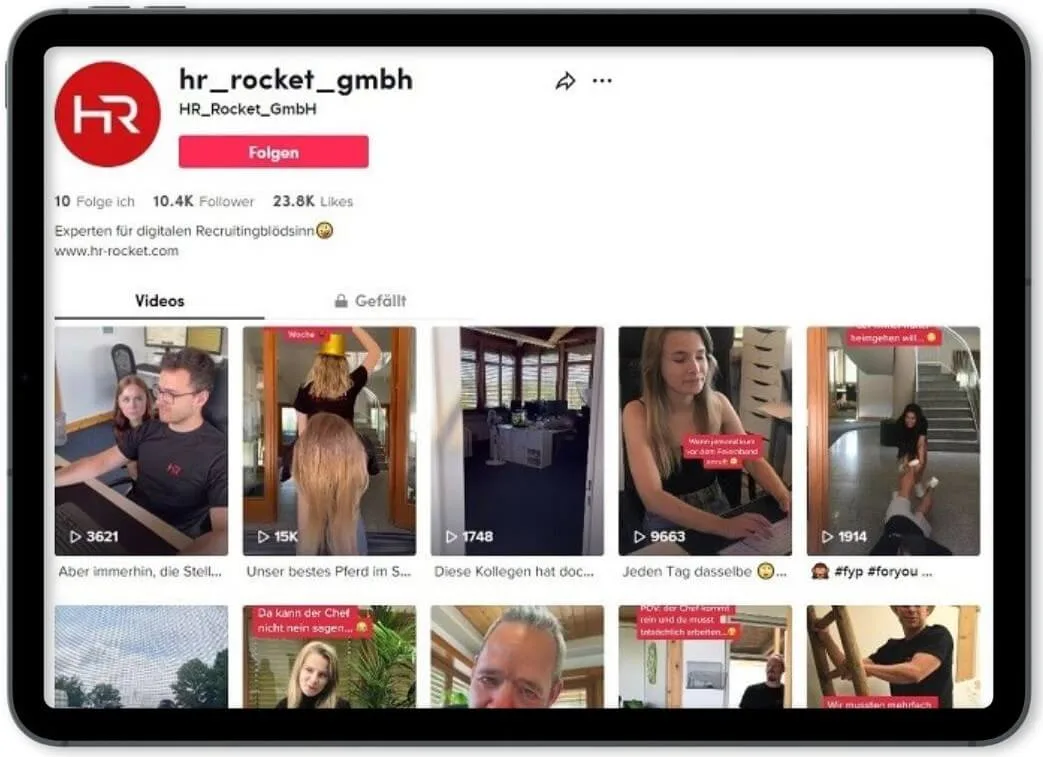 TikTok Account von HR Rocket mit Recruiting Videos im Hochformat