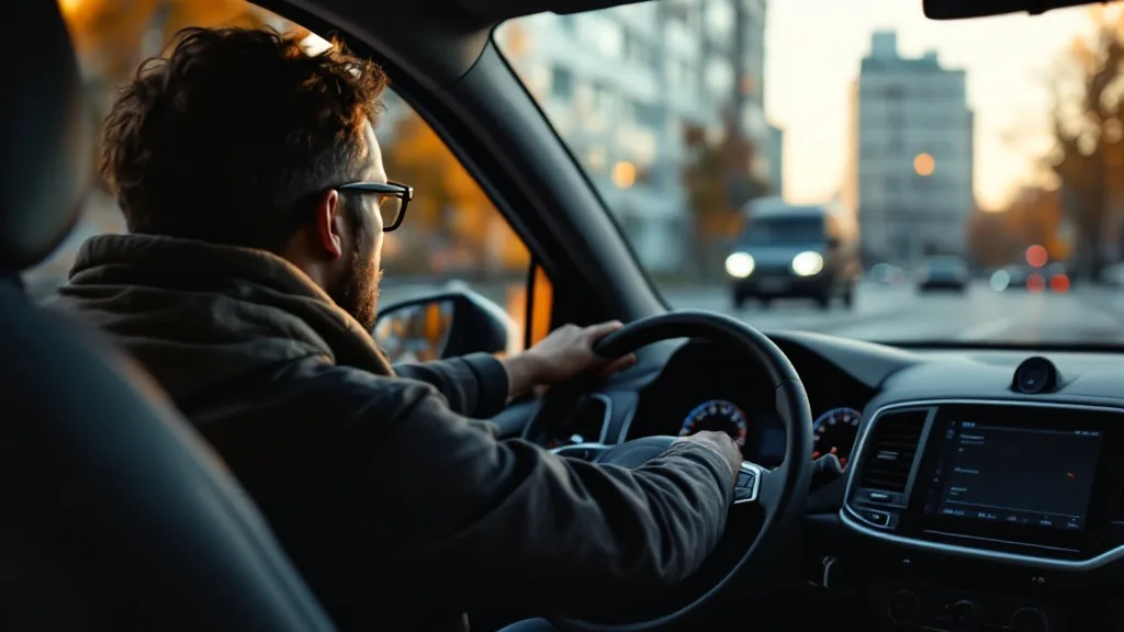 Arbeitnehmer auf dem Weg zur Arbeit im Auto, Sinnbild für die Berechnung des Fahrtkostenzuschusses