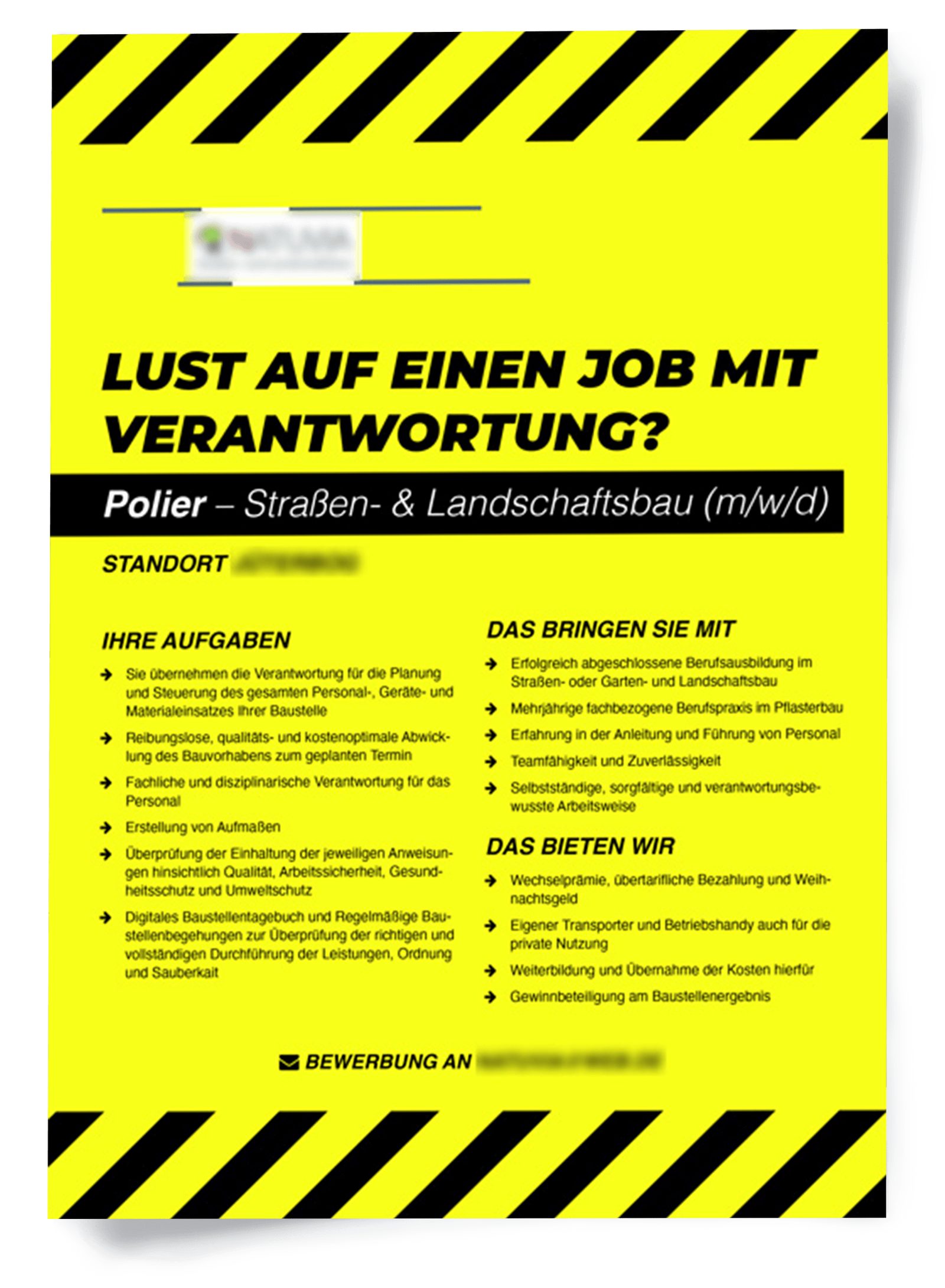 Kreative Stellenanzeige für den Landschaftsbau — visuell auffällig gestaltet