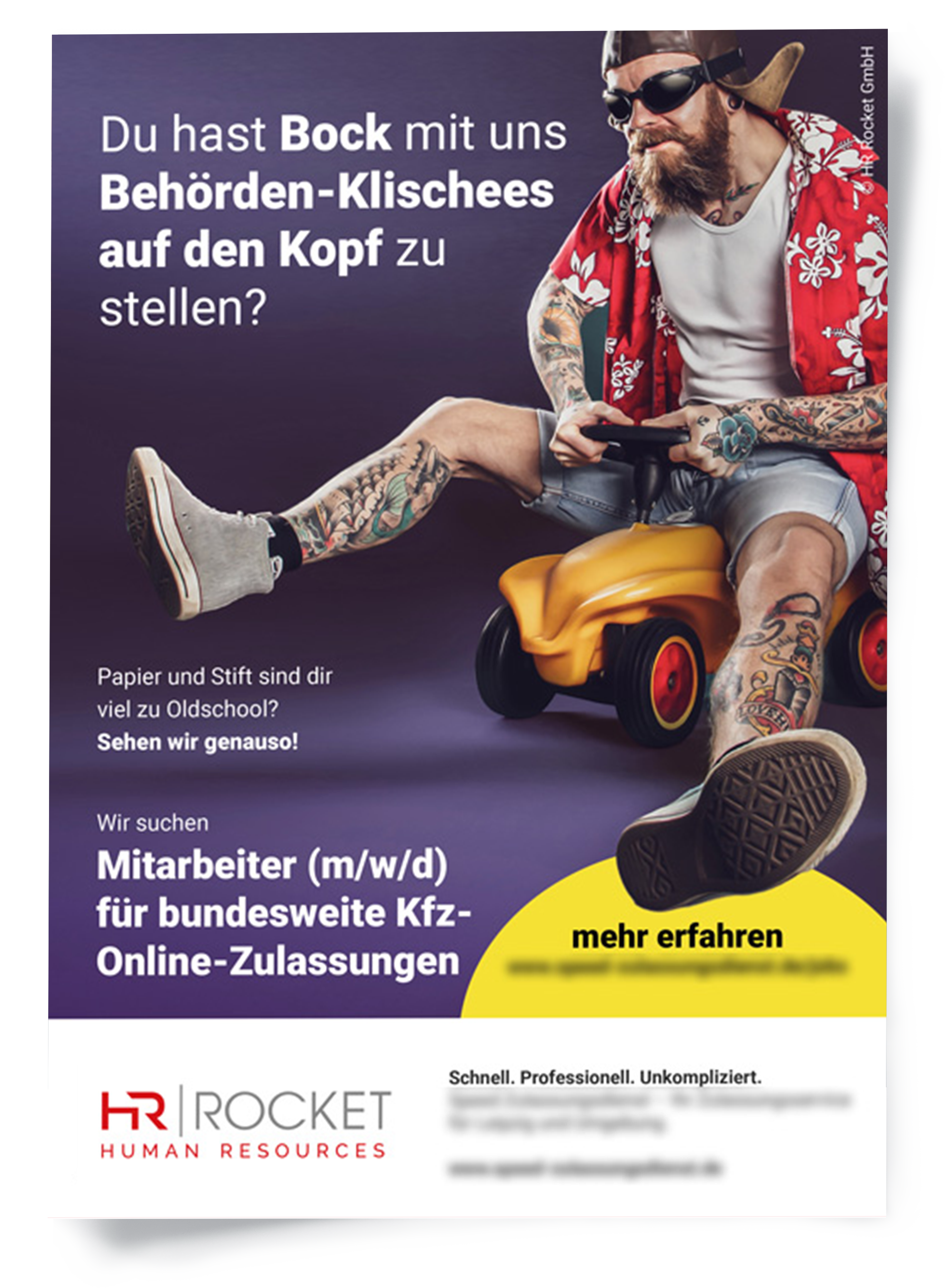Kreative Stellenanzeige für einen Zulassungsdienst