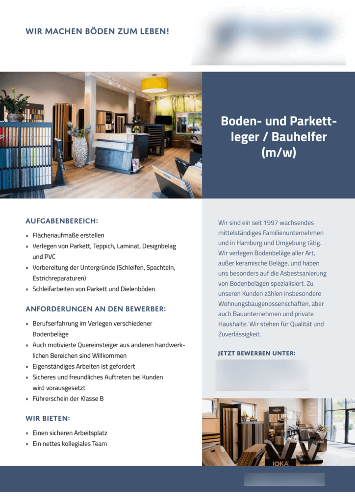 Vorlage Stellenanzeige Handwerk