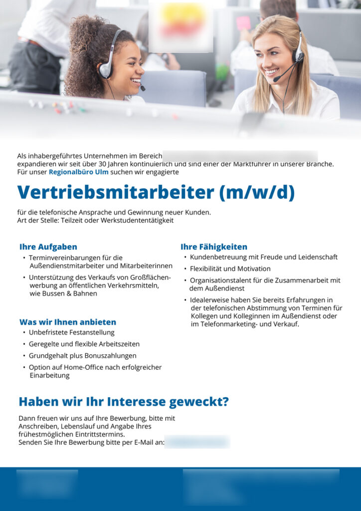 Stellenanzeigen schreiben für den Vertrieb Muster und Vorlage